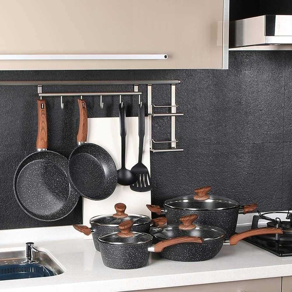 Zestaw garnków Kitchen Academy 12 el. czarne granit nieprzywierające