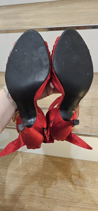 Czerwone szpilki kokardy święta 38 wkładka 24,5 obcas 9cm