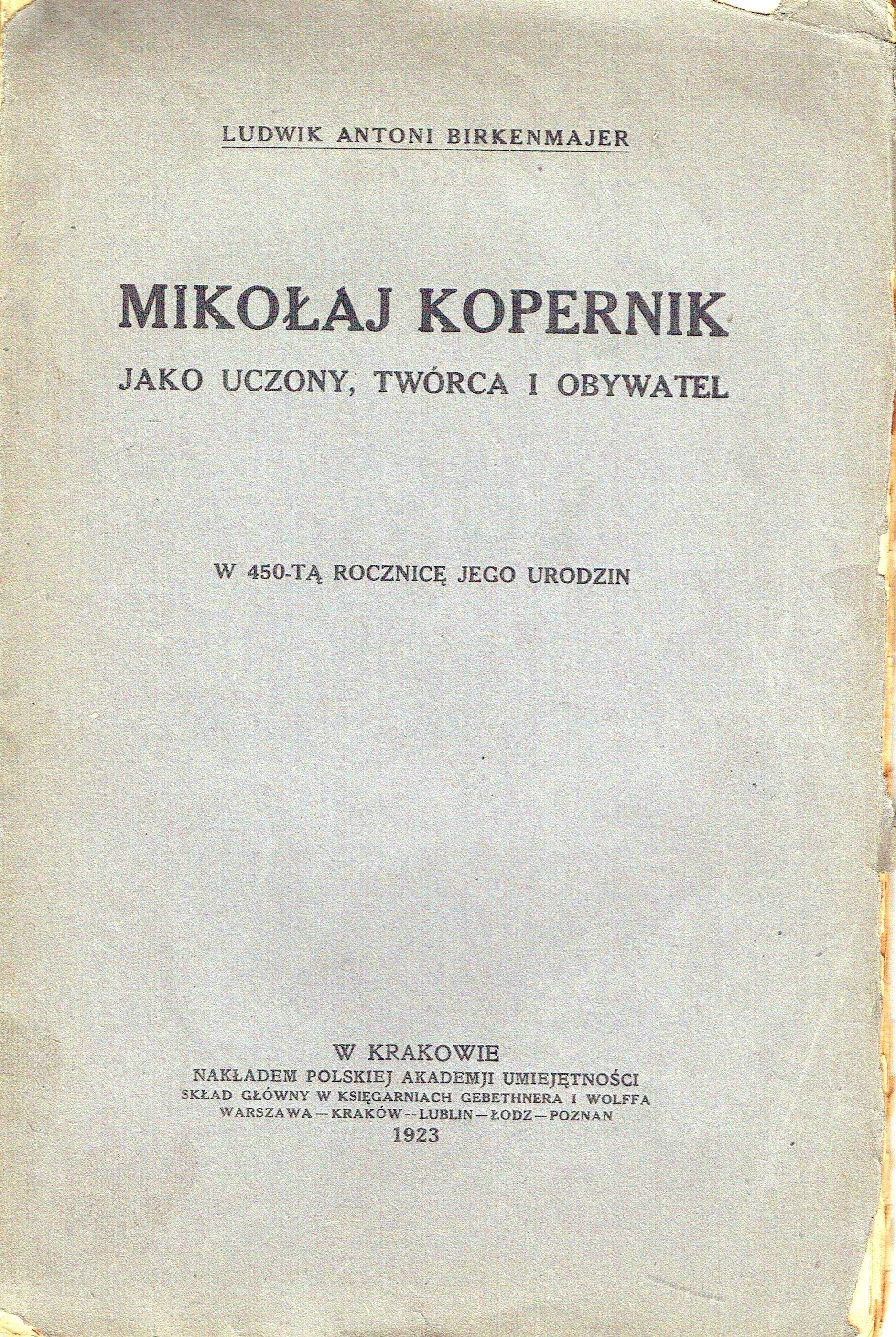 L. Birkenmajer Mikołaj Kopernik 1923