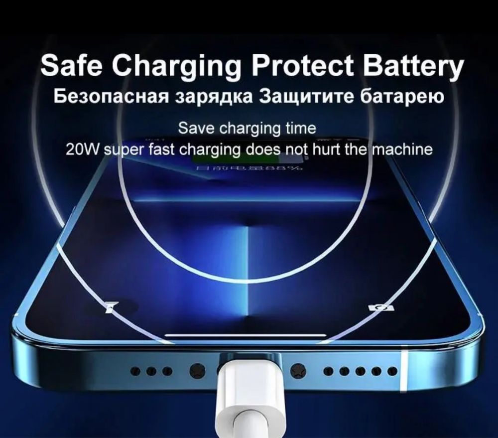 Кабель 2м швидкої зарядки 20w для Iphone та навушників