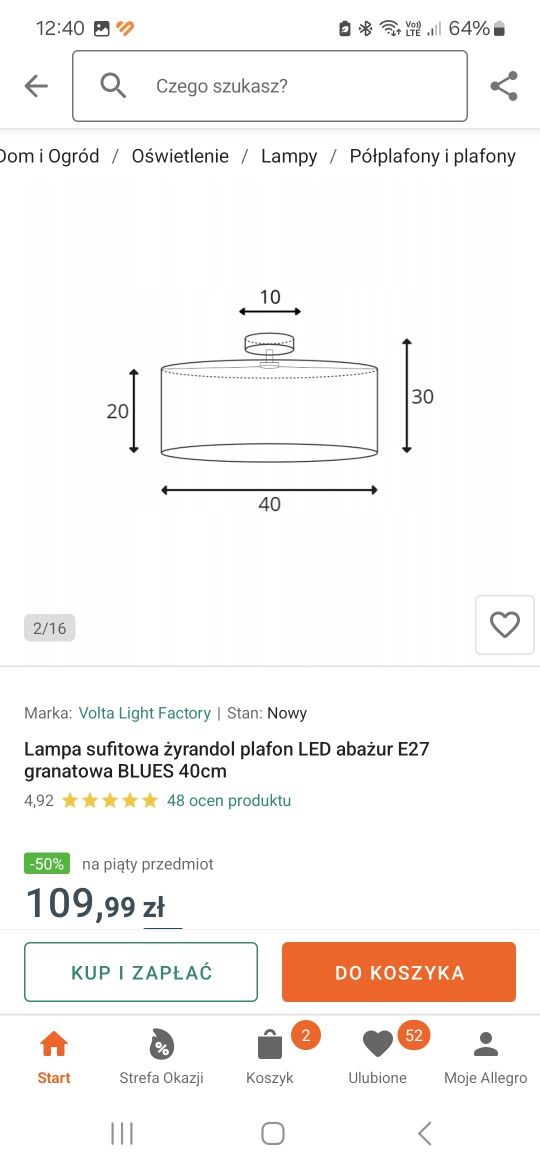 Lampy sufitowe 2szt granatowe