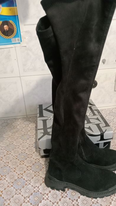 Сапоги жіночі високі єврозима натуральна замша 37 розмір