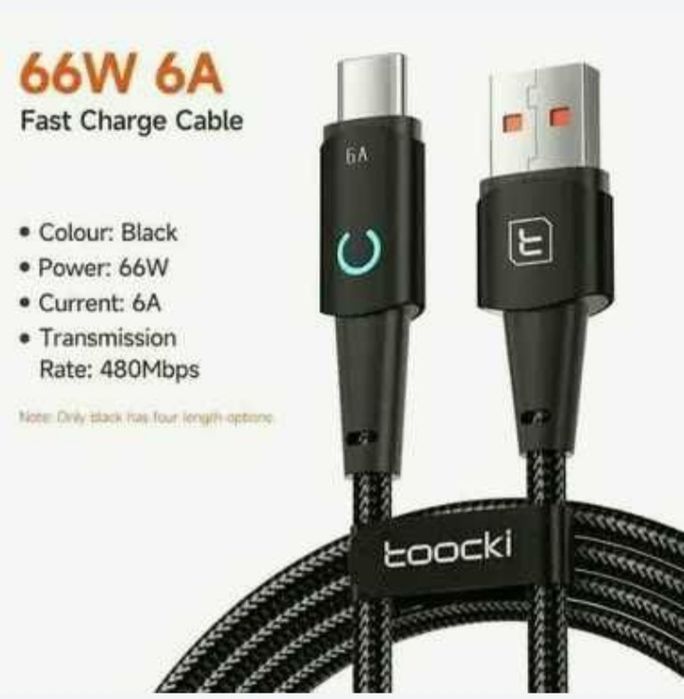 Кабель быстрой зарядки 66W/6A USB Type-C Micro USB Lightning 25 см