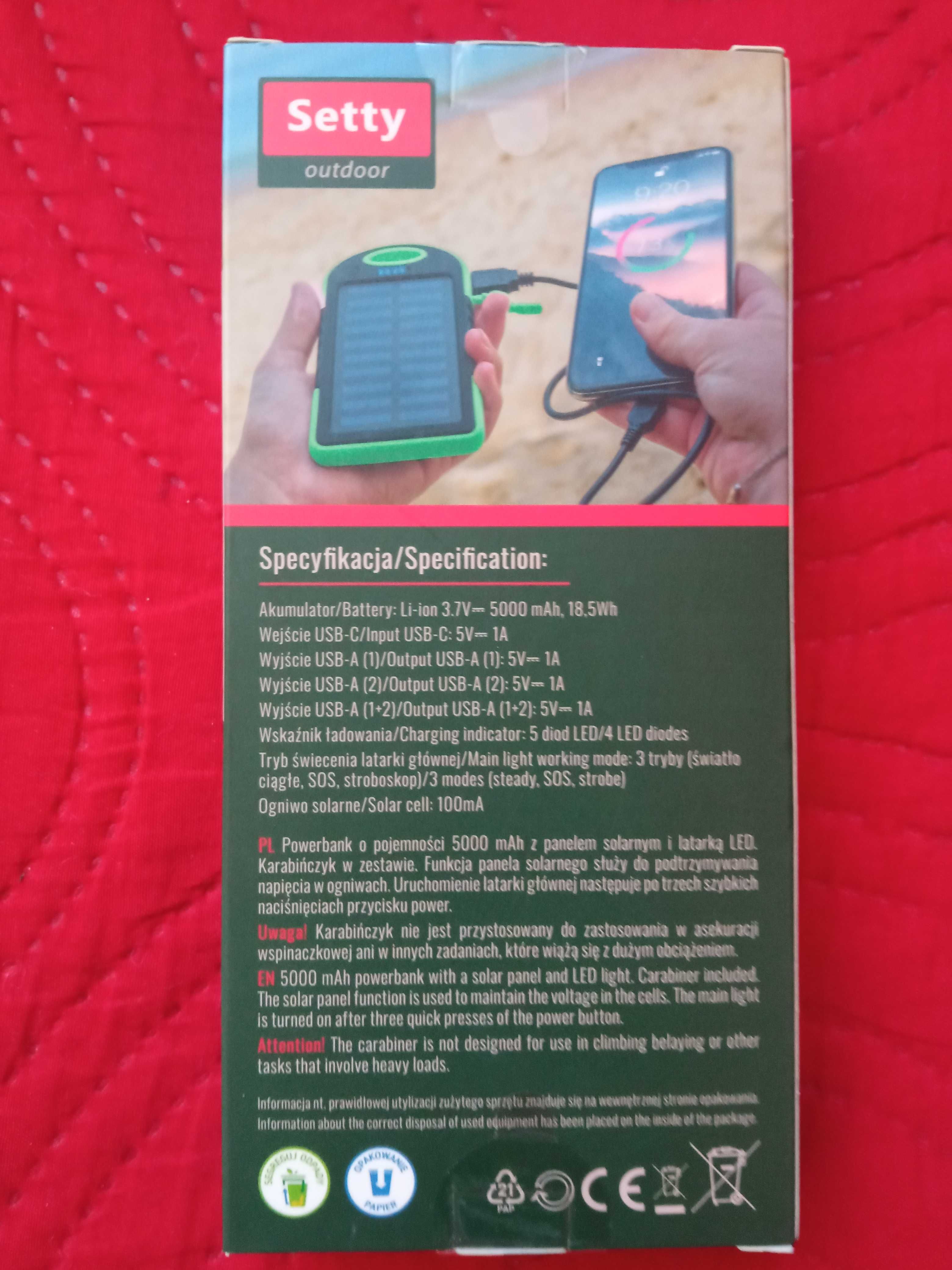 Powerbank solarny SETTY 5000 mAh z latarką