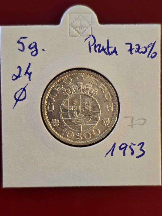 Moeda Cabo Verde - Colónia Portuguesa - Prata .720% - 1953