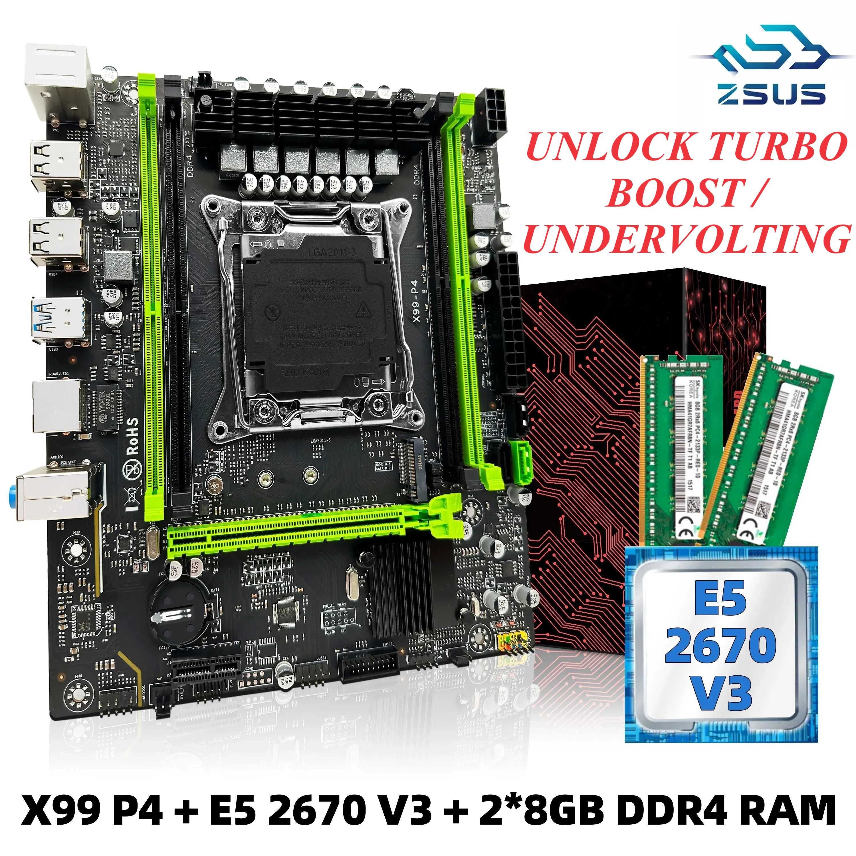 Комплект ZSUS X99 P4 LGA2011-3 Xeon E5 2680 V3 CPU DDR4 16GB 2133MHZ