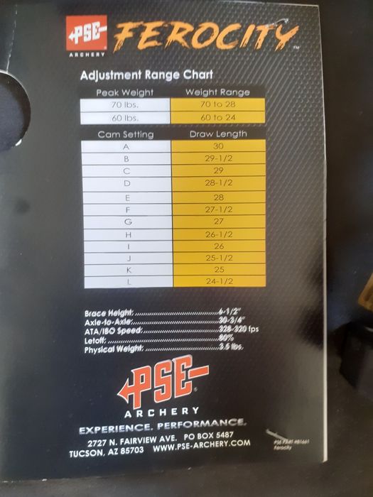 Arco compound Pse Ferocity 70 lbs