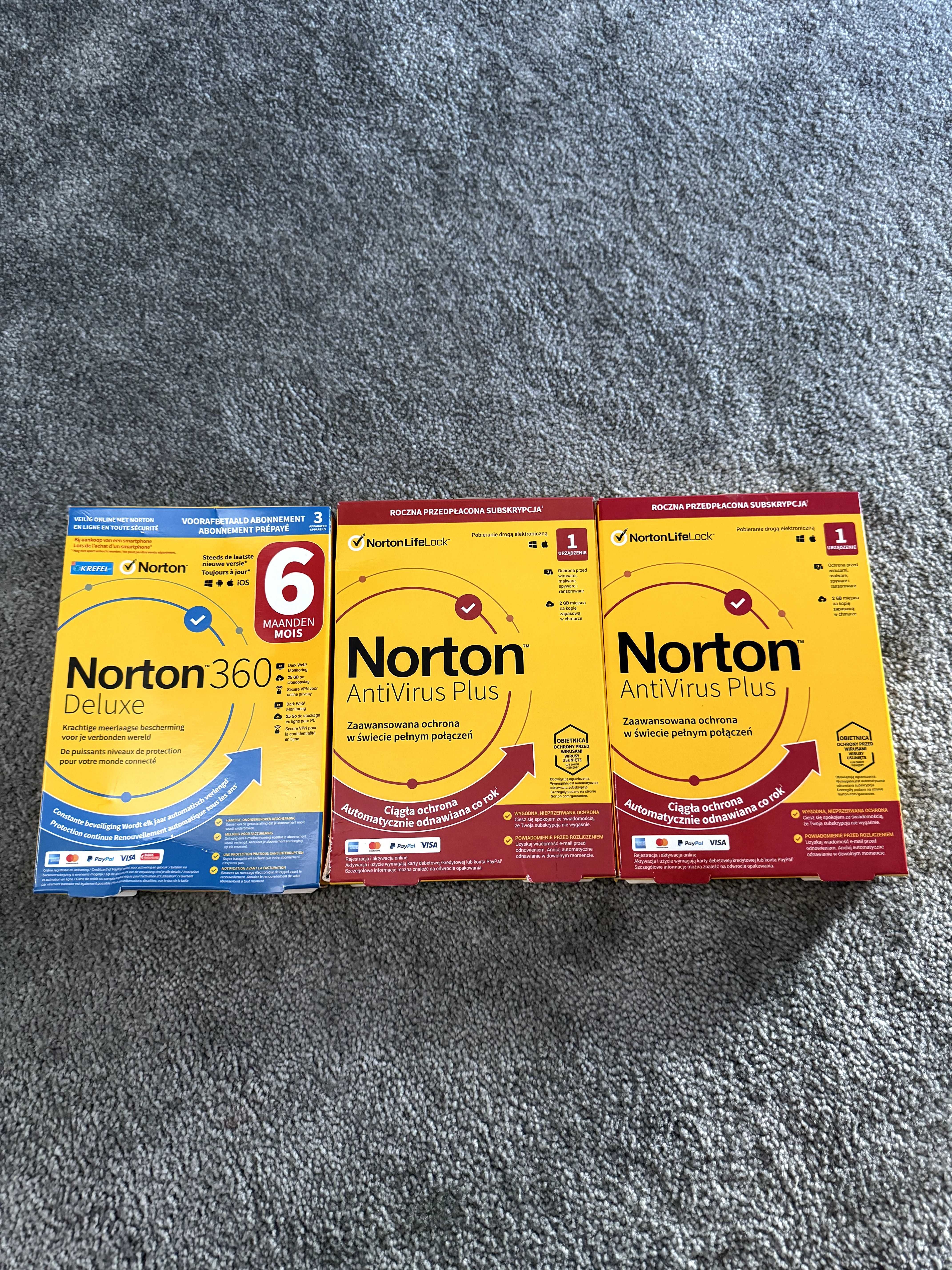 Norton AntiVirus Plus oraz Norton 360 Deluxe - 2x 12 ms i 6 ms.