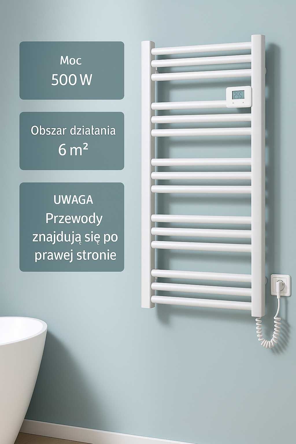 EMKE Elektryczny Grzejnik Ręcznikowy 96 x 54 z programem Czasowym 500w