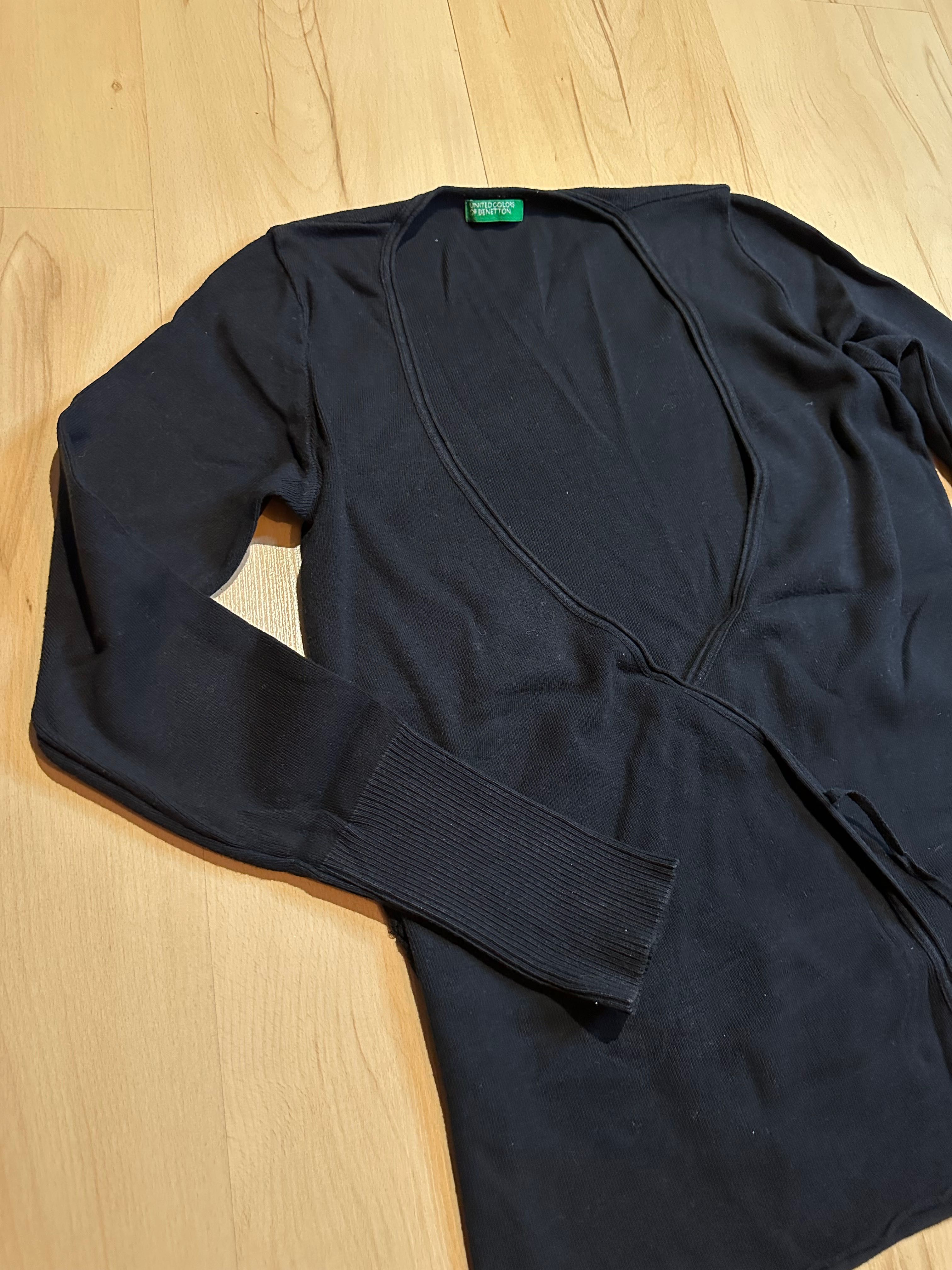 Benetton bawełniany sweter niebieski granat kardigan wiązany