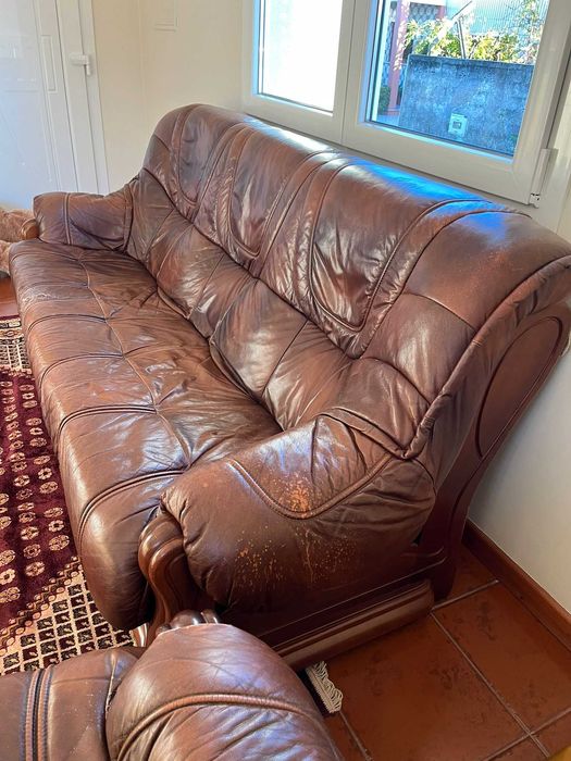 Conjunto de Sofás de Couro de madeira cerejeira