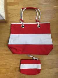 Женская сумка пляжная и кошелек креатив красная с белым 44х35