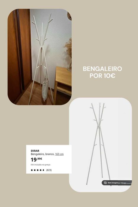 Bengaleiro IKEA EKRAR — branco 169 cm