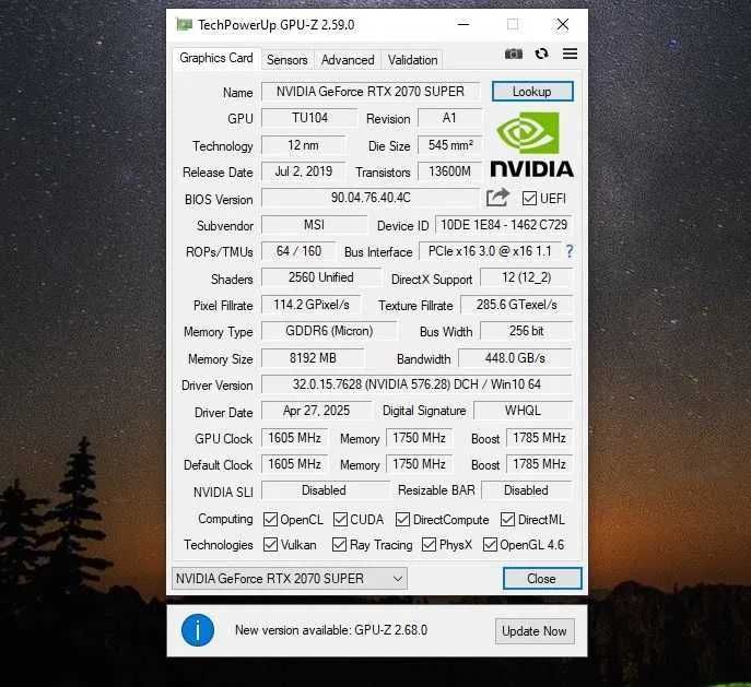 Відеокарта MSI GeForce RTX 2070 Super 8Гб (ліпша за 3060)