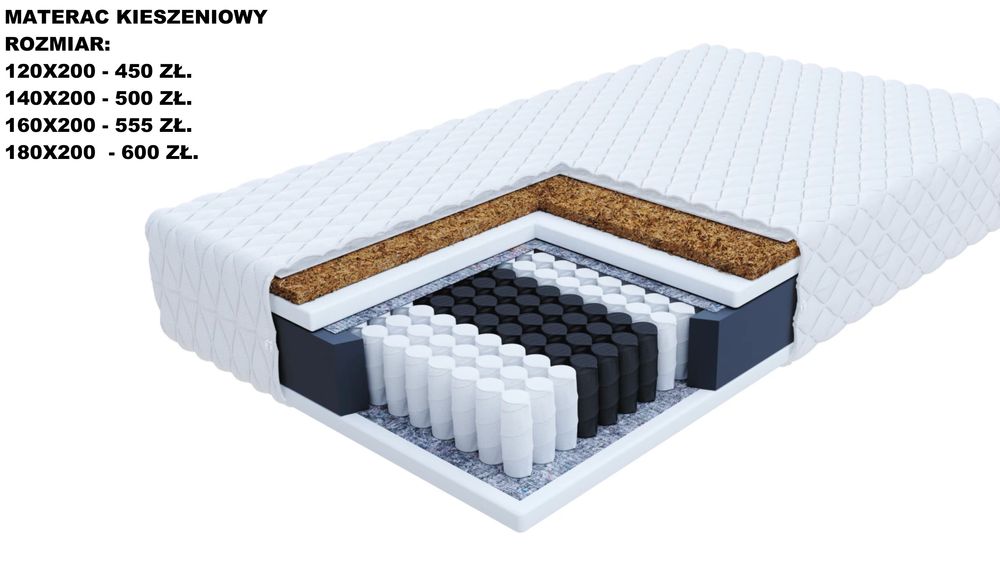 Materac Kieszeniowy + Kokos Piankowy 120x200 140x200 160x200 180x200
