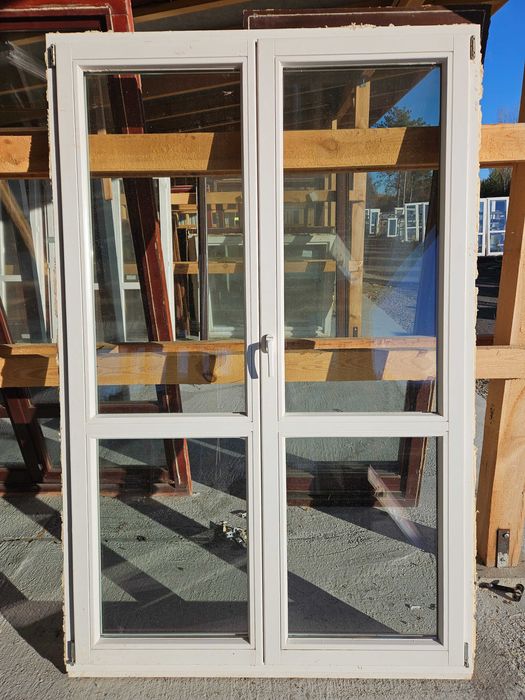 DRZWI/OKNO Balkonowe Drewniane Sosnowe Dwuskrzydłowe 144x224cm Białe