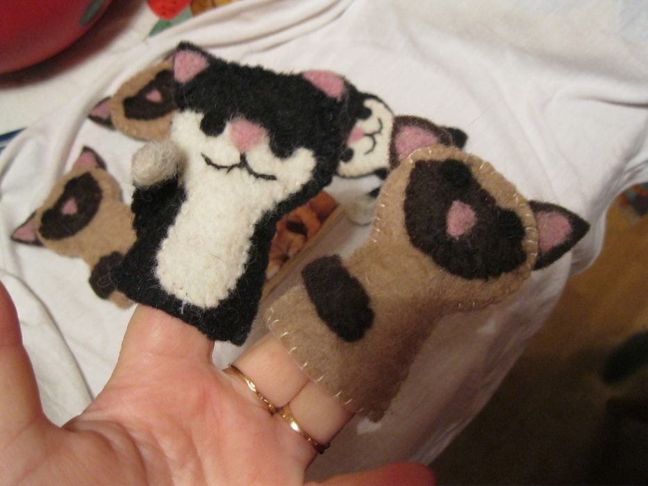 игрушка коты кошки кукольный театр валяние шерсть палец 5шт handmade