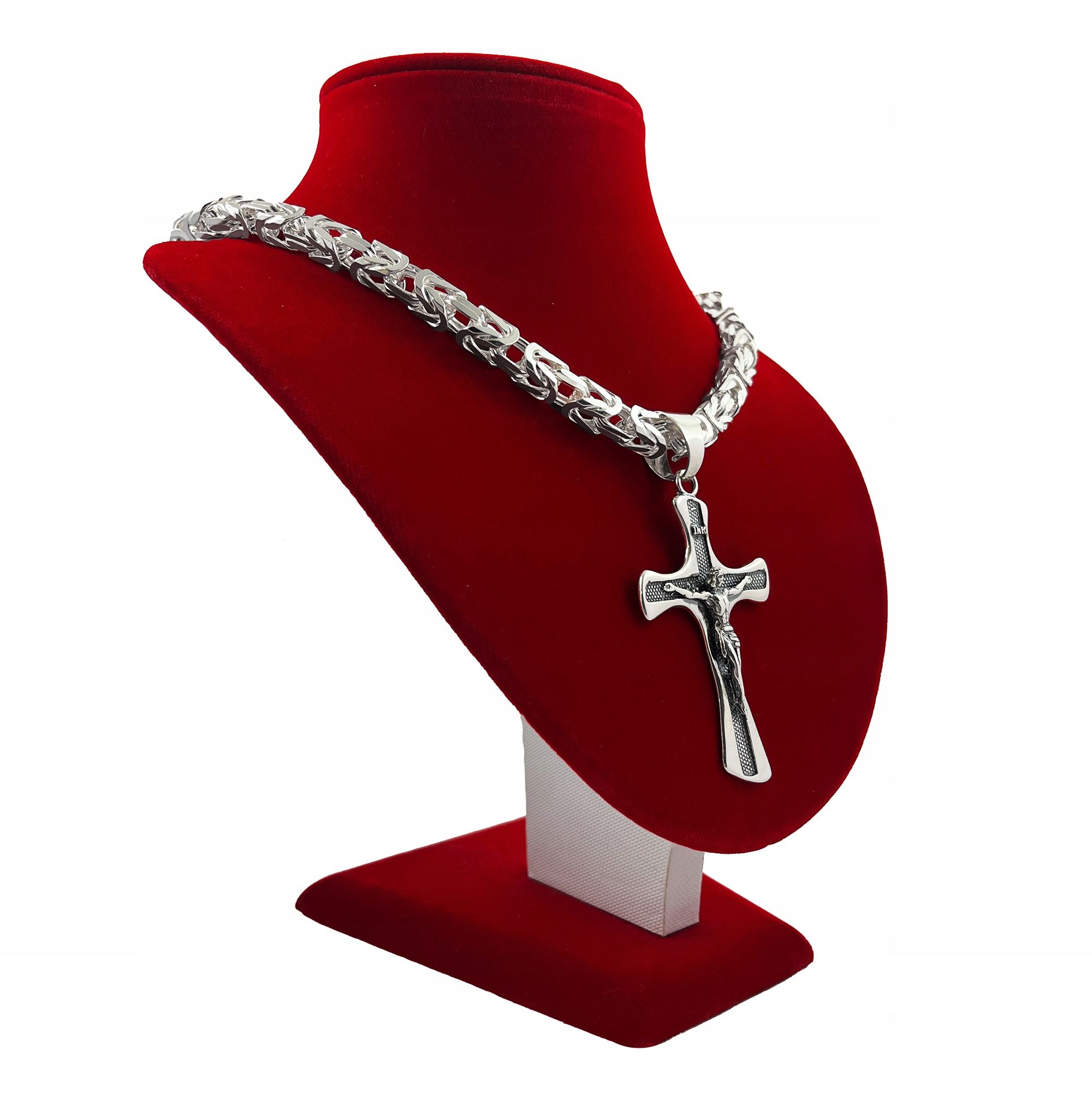 Gruby Łancuszek Srebrny Męski Splot Królewski Z Krzyżykiem 55cm/7mm Pr