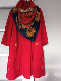Czerwony płaszcz vintage, kształt litery A, na wiosnę, jesień