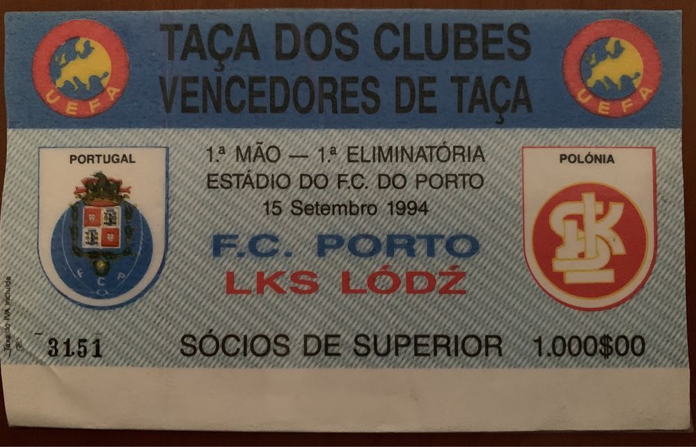 Bilhetes Jogos Europeus FC Porto 1980’s 1990’s