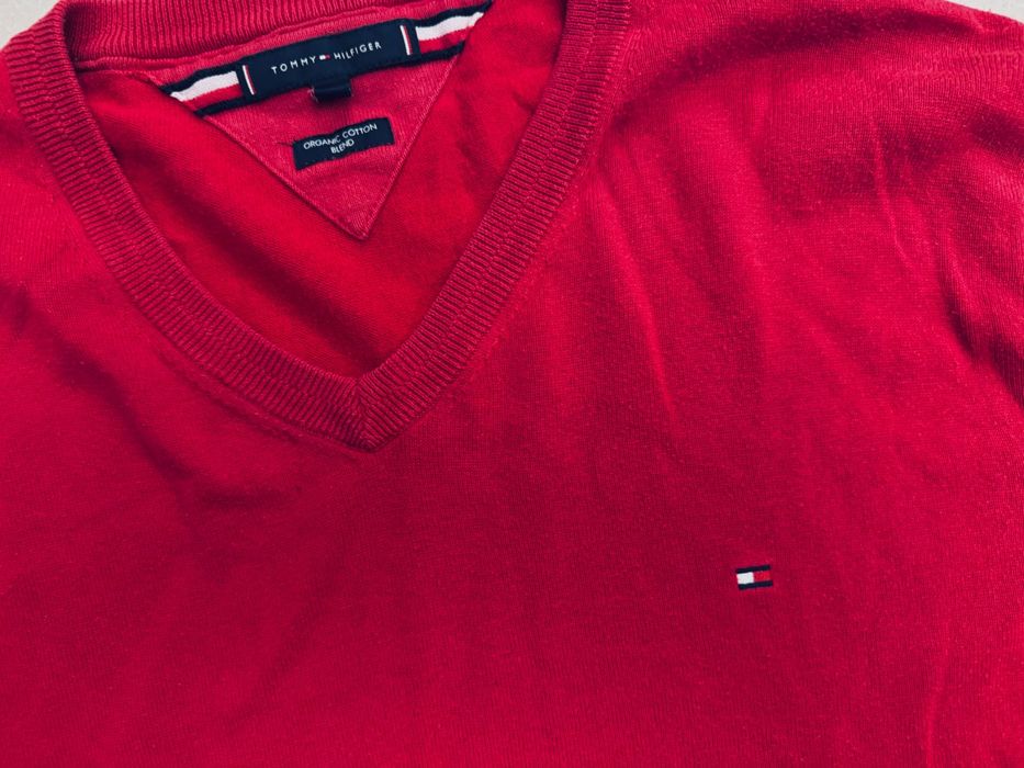 Tommy Hilfiger sweter męski  r. XL crewneck Logowany czerwony. bawełna
