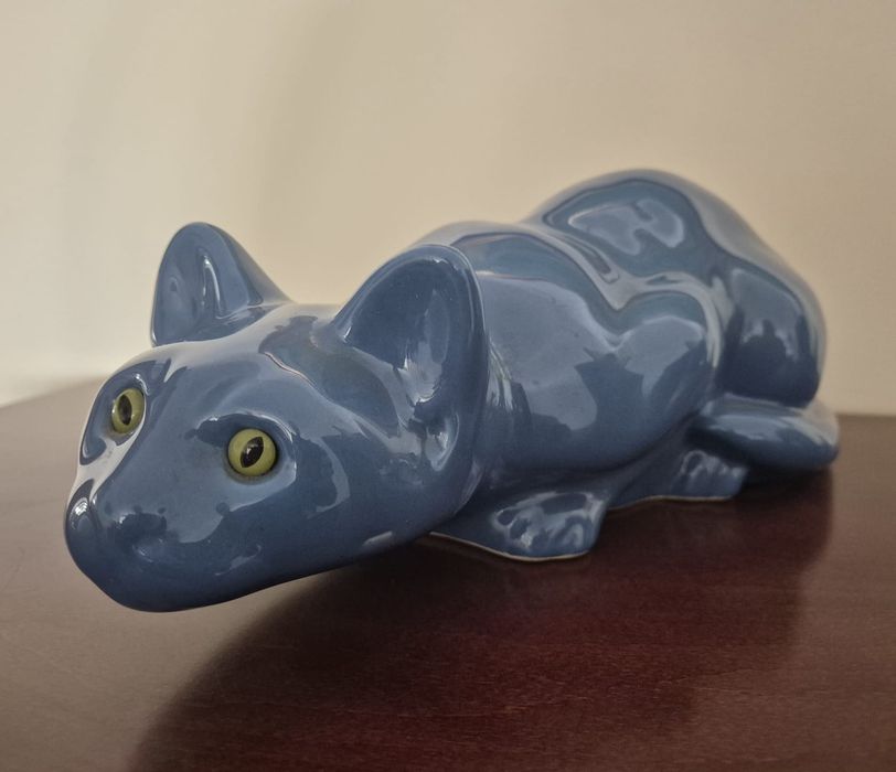 Duży, niebieski  kot ceramika, ręczna robota