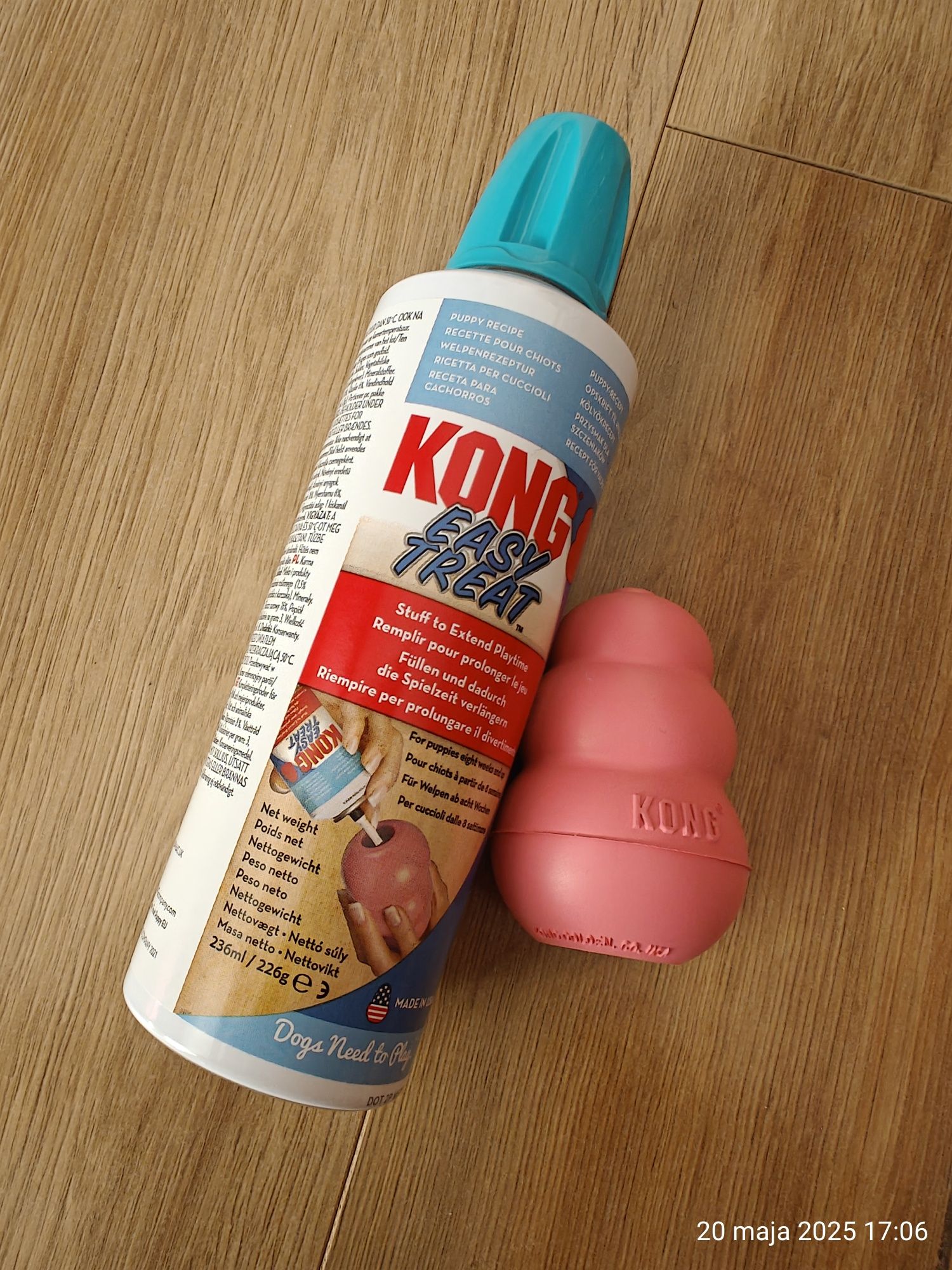 Kong Puppy roz. S + Kong Easy Treat Puppy 226g zabawka szczeniak