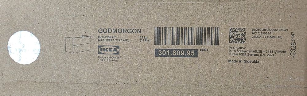 GODMORGON IKEA Szafka pod umywalkę - 2 szuflady, biały połysk.
ODMORGO