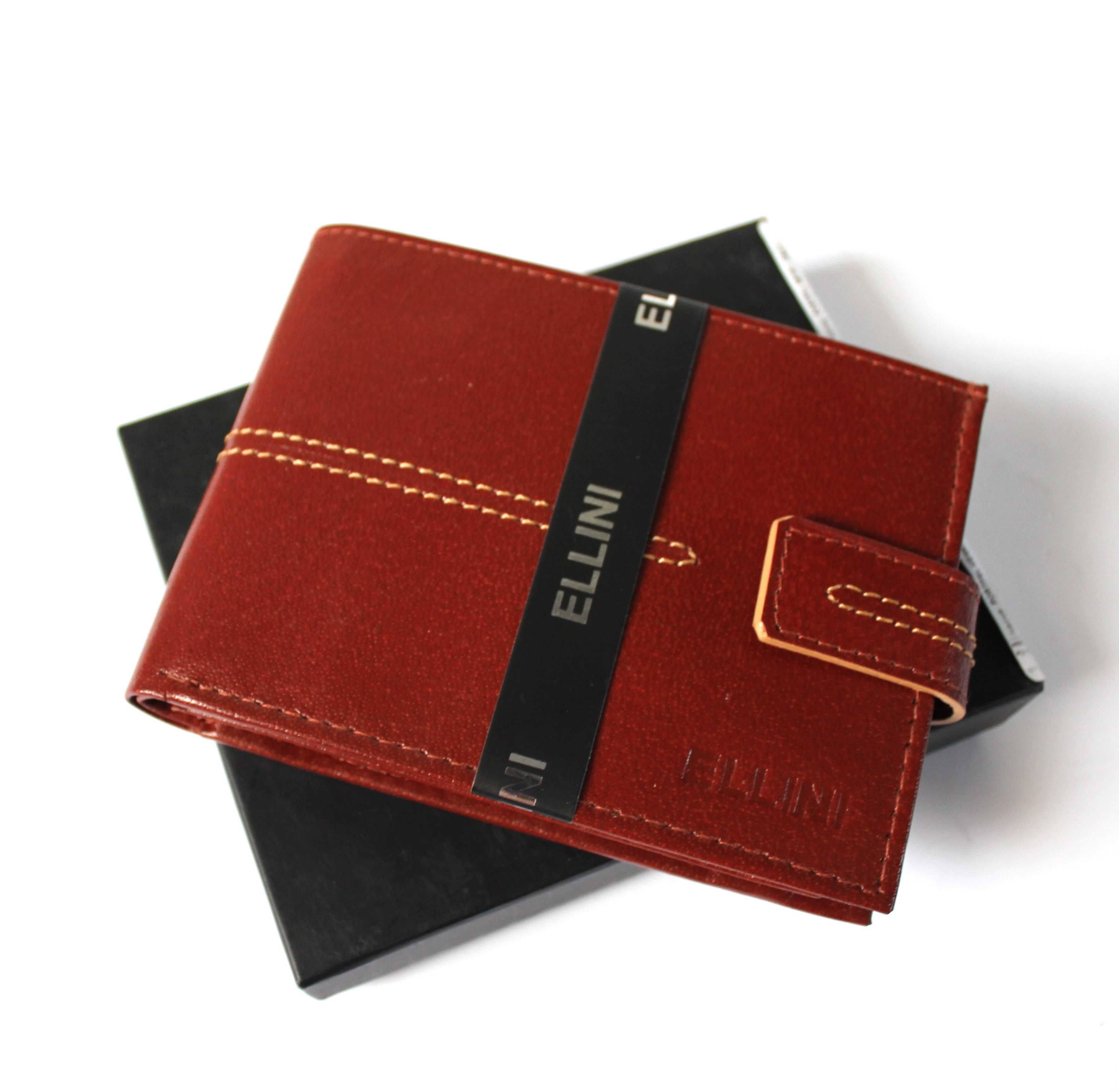 Skórzany męski portfel Ellini w kolorze koniakowym Super cena!