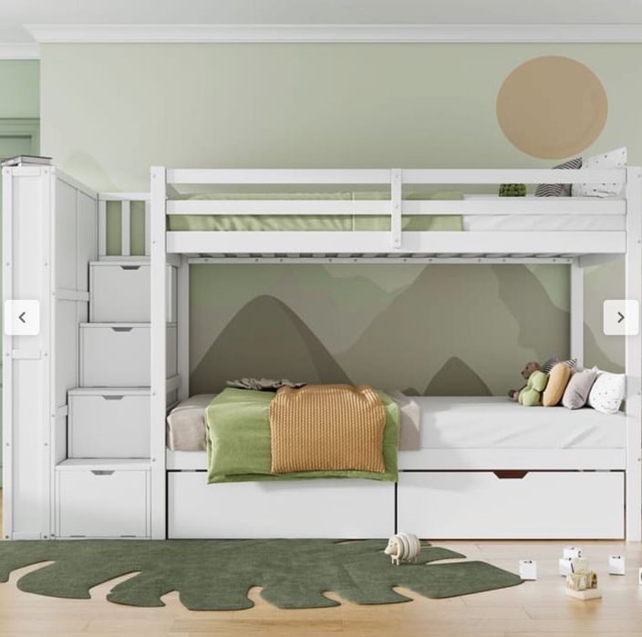 Beliche 90x200cm com escada de arrumação e prateleira incluída