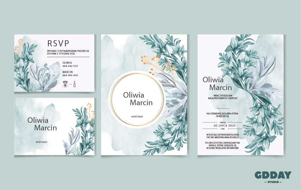 Projekt Zaproszenia, Winietki, RSVP, Ślub, Urodziny, BabyShower + DRUK