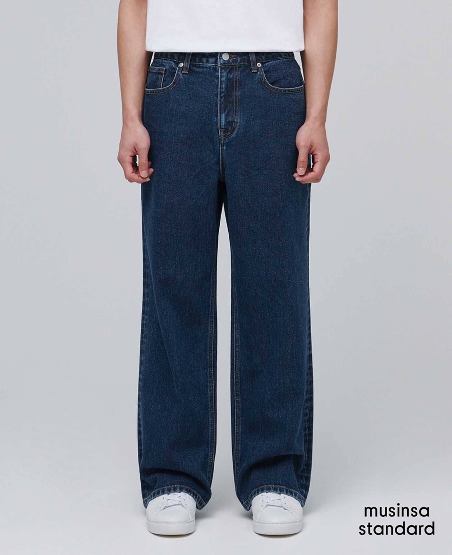 Джинси MUSINSA Wide Jeans (Deep blue, Cream)