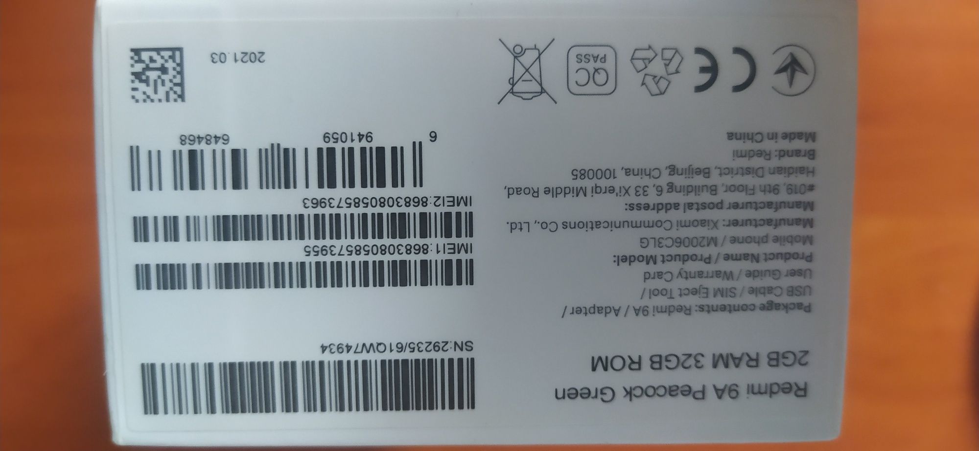 Redmi 9A Peacock Green 2GB Ram 32GB Rom