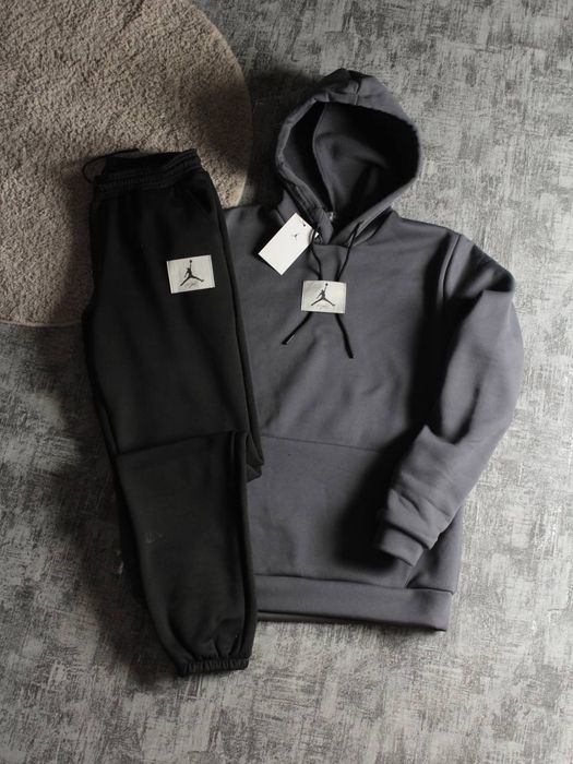 Стильний ЗИМОВИЙ костюм Фліс чоловічий Худі штани Nike Jordan сірий