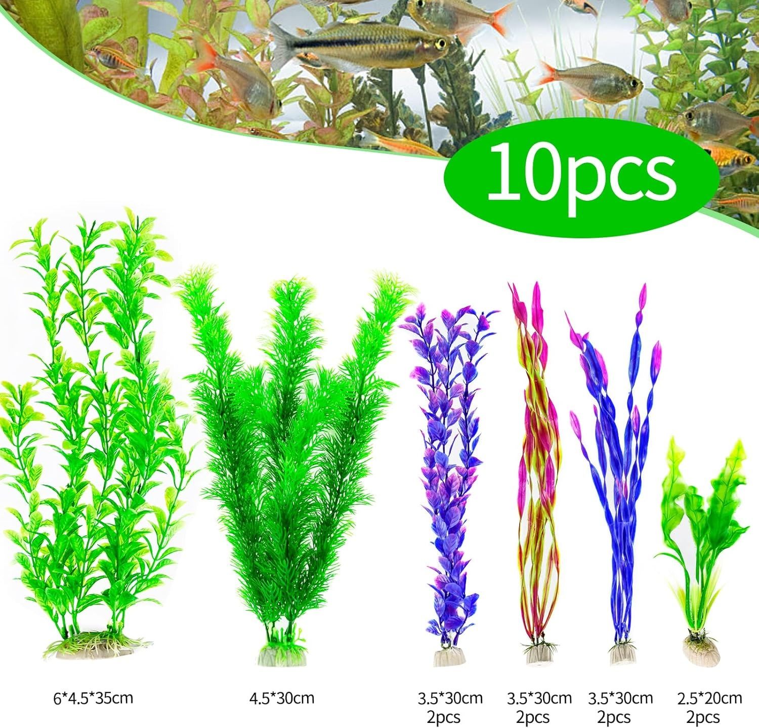 10 szt Rośliny akwariowe akwarium Sztuczna dekoracja zestaw 35 cm kolo