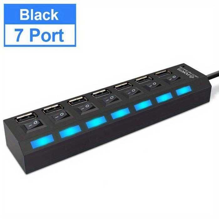 NOVO - HUB / Splitter / Adaptador USB 2.0 com 7 portas c/ Interruptor