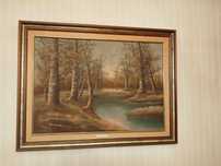 Quadro antigo com moldura pintado a óleo e assinado