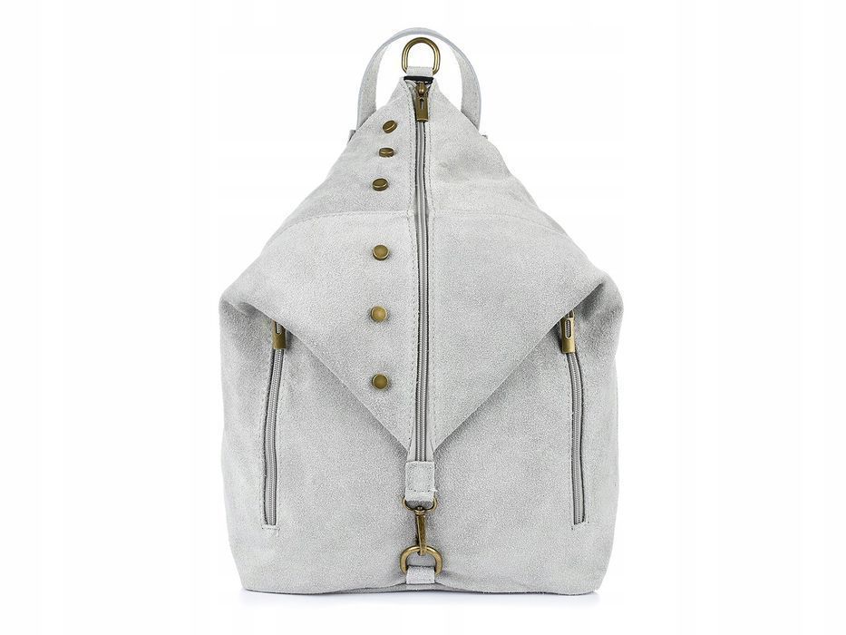 Śliczny Włoski Stylowy Plecak Damski Skórzany Zamsz A4 W14 modny nowy