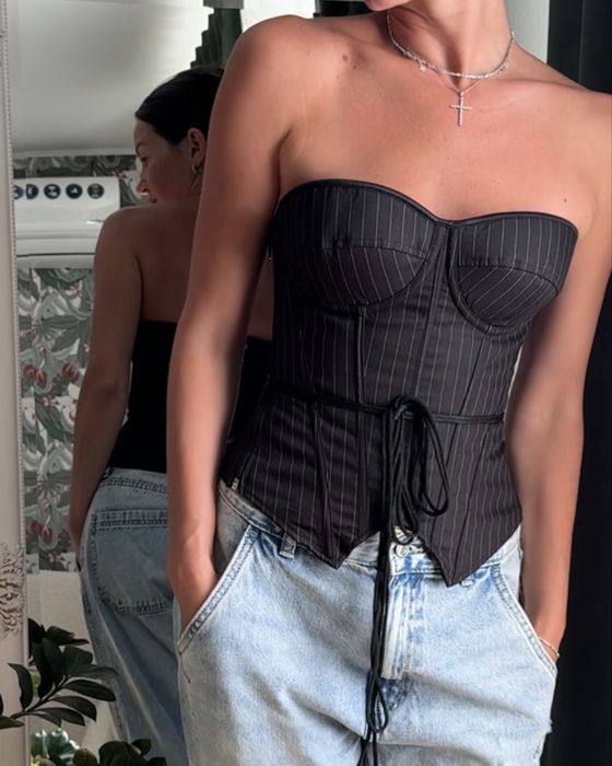 Корсет з твердими чашками класичний на блискавці