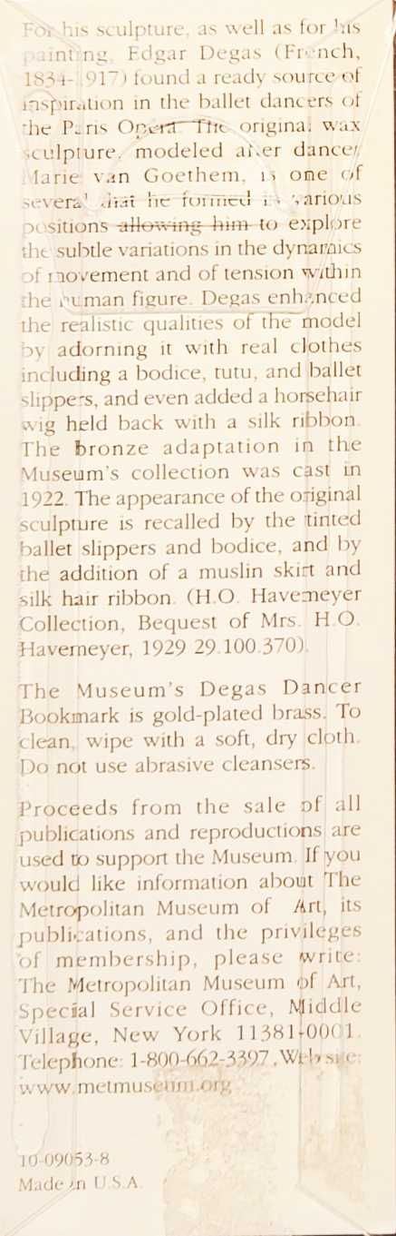 Zakładka do książki - Tancerka Degas z The Metropolitan Museum