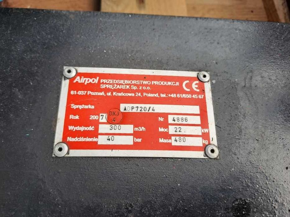 Kompresor doprężacz booster AIRPOL 22kW 40 bar 300 m3/h Przebieg 662 h