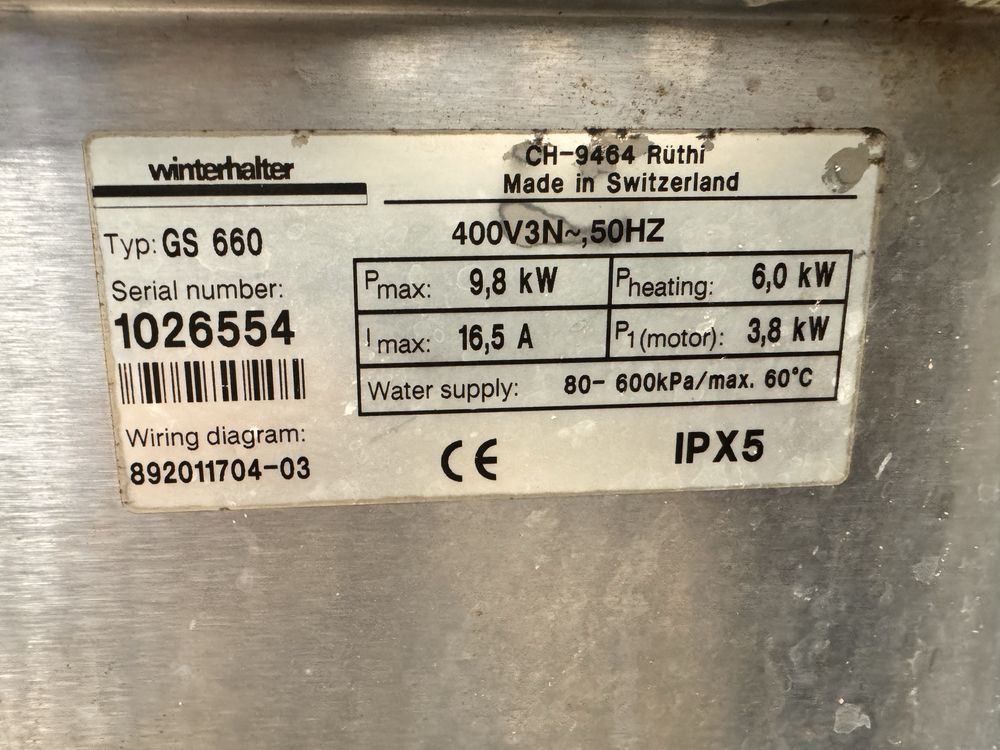 Winterhalter gs 660 zmywarka do duzych gabarytow do garow