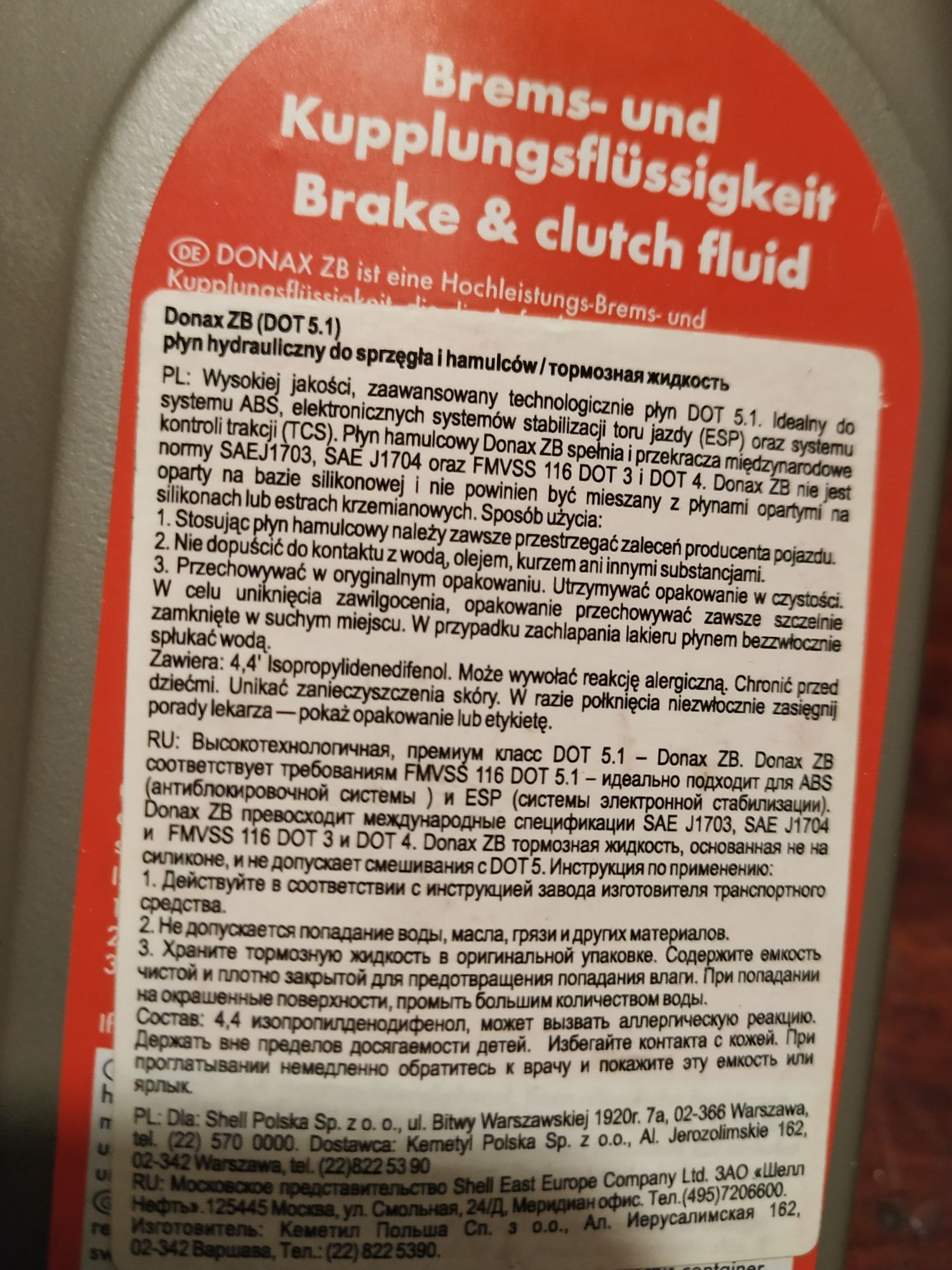 Płyn hydrauliczny do sprzęgła i hamulców