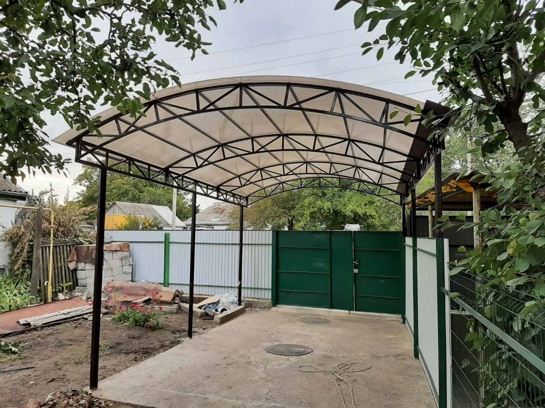 Навесы из поликарбоната, профнастила, козырьки, навес для авто