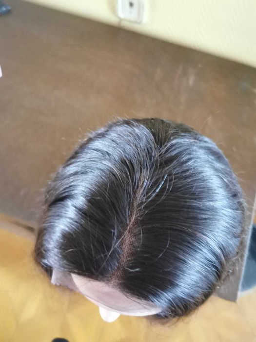 Peruka naturalna czerń 60 cm lace front przedziałek fale bardzo gęsta