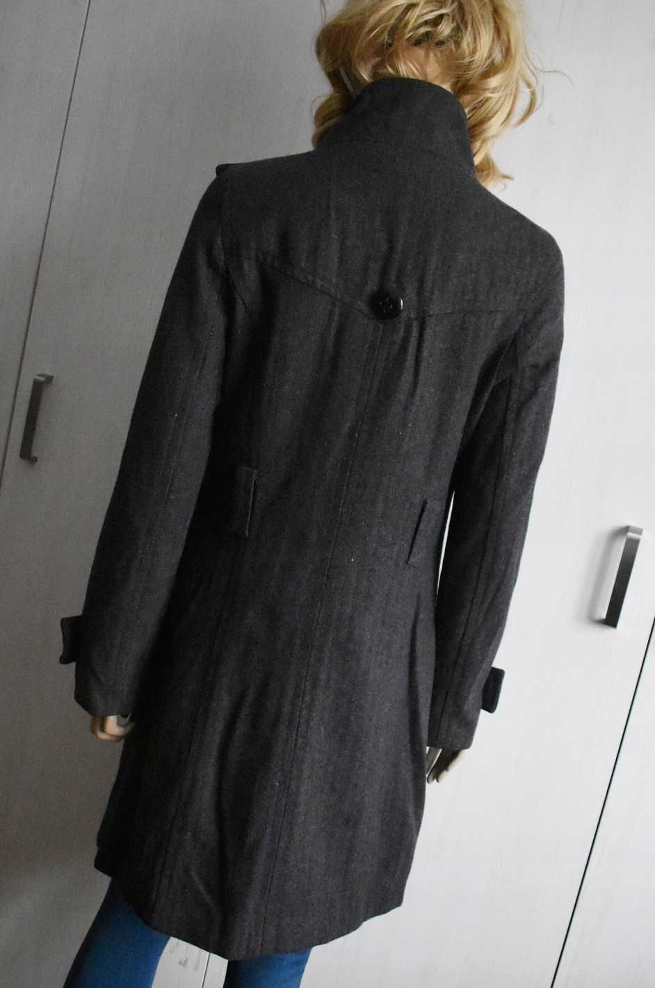 Płaszcz 38 M wełniany elegancki midi do kolan zimę jesionka szary