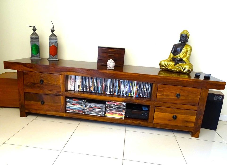 Kolonialna szafka RTV / niska komoda z drewna egzotycznego palisander