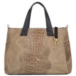 VERA PELLE torebka zamszowa shopper kroko z paskiem V543 c.beżowa
