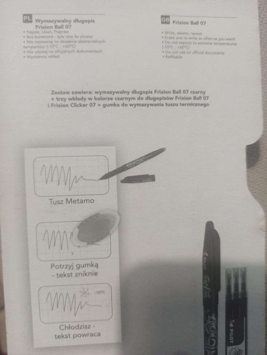 Długopis ścieralny PILOT + grafity + gumka