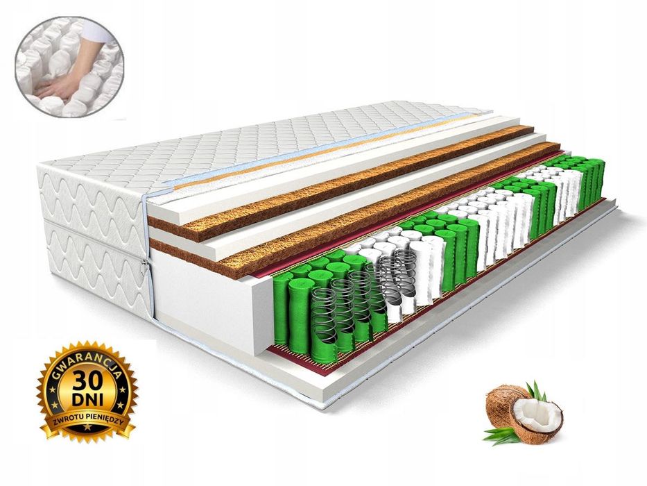 Materac Kieszeniowy sprężynowy 160x200 Kokos PREMIUM 24cm Pocket H3/H4